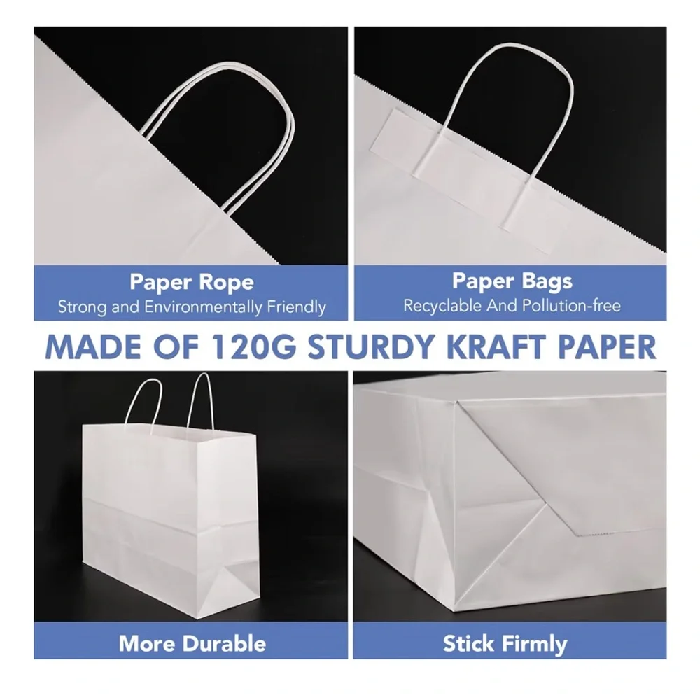 100Pcs 16x6x12 Inches White Large Paper Bags with Handles